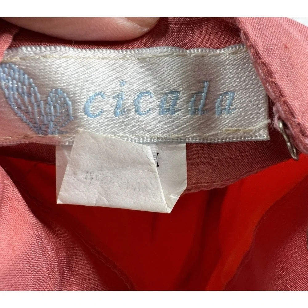 Cicada Strapless Red Silk Dress‎ Fit & Flare Cocktail Formal USA Made Med Orange - Picture 7 of 12